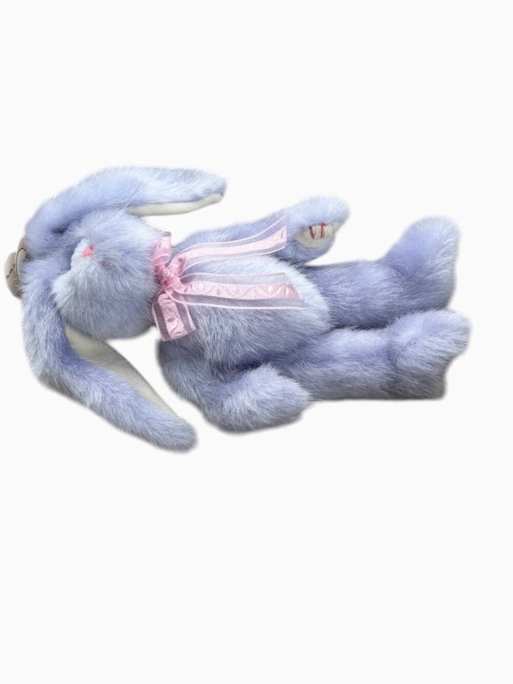 TY Attic Treasures Azalea Bunny Rabbit Plush 8" Blue Pink Ribbon Stuffed Animal - Picture 4 of 9